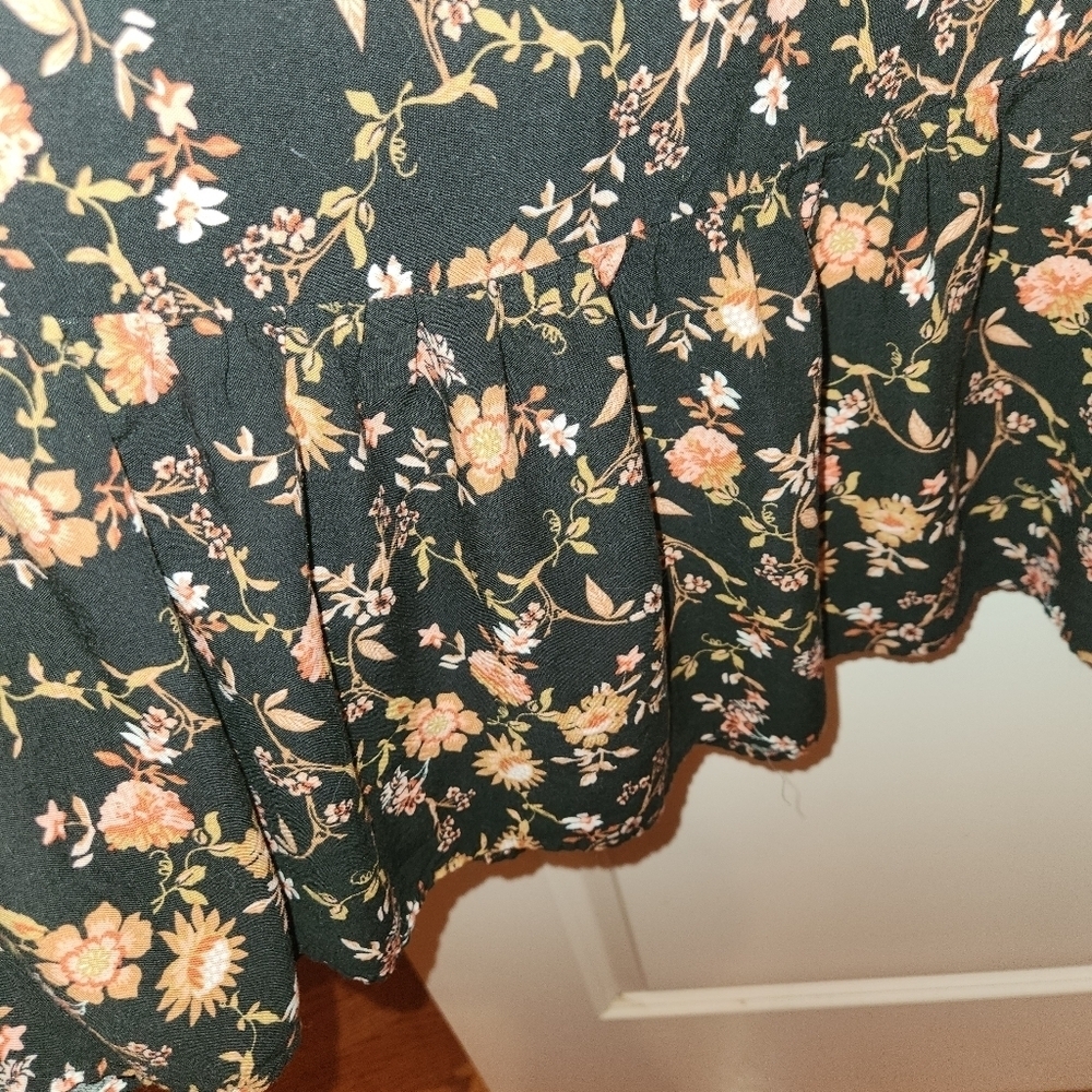 Justify Off Shoulder Black/Tan/Pink Floral Maxi Dress Size L Elastic Neck/Ruffle - Picture 3 of 6